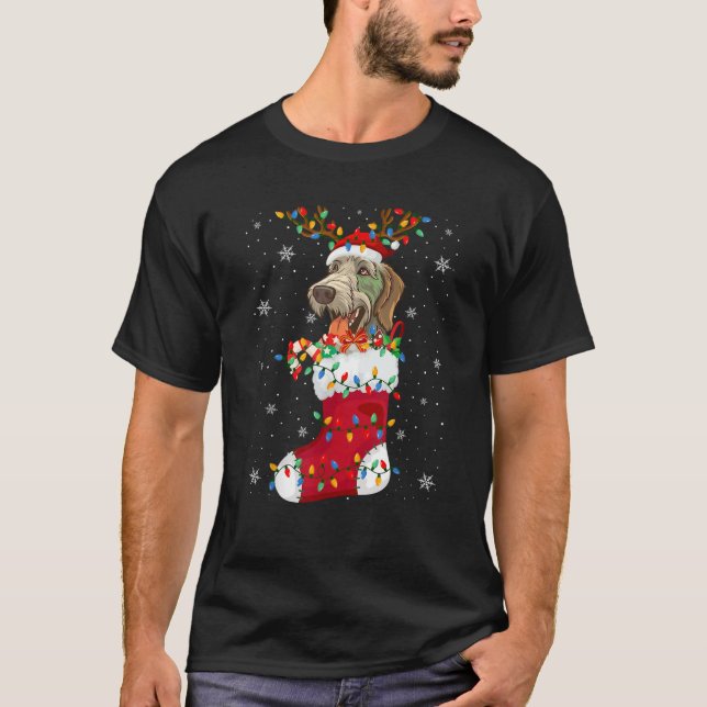 Santa Irish Wolfhound Puppy Dog In Socks Xmas Tree T-Shirt (Front)