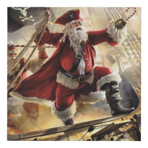 Santa Is A Pirate Faux Canvas Print