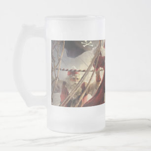 Santa Is A Pirate Frosted Glass Beer Mug