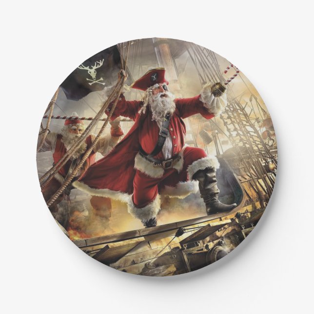 Santa Is A Pirate Paper Plates (Front)