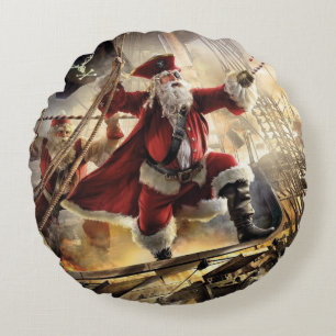 Santa Is A Pirate Round Pillow