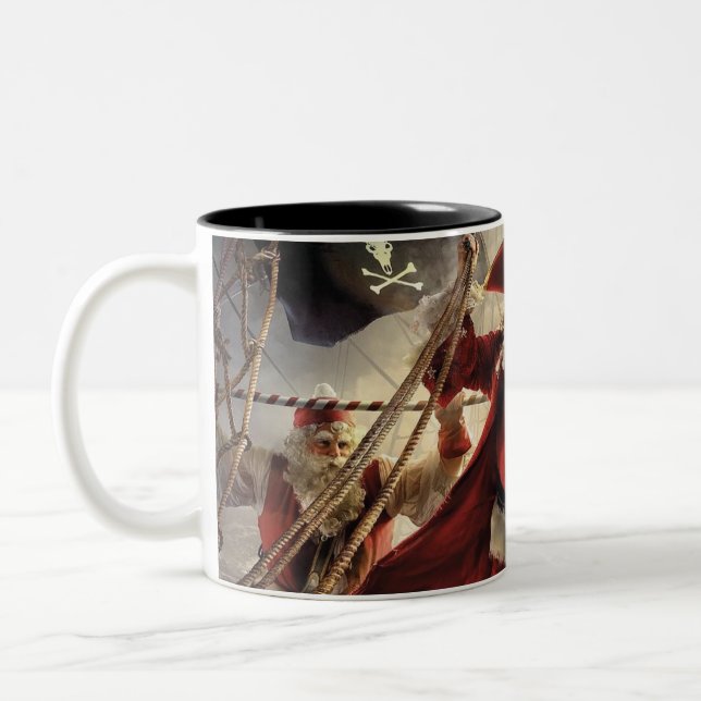 Santa Is A Pirate Two-Tone Coffee Mug (Left)