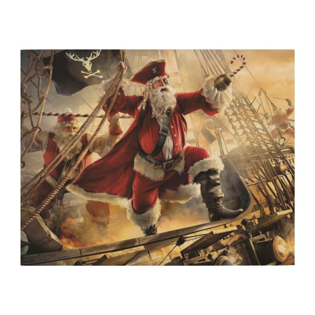Santa Is A Pirate Wood Wall Art (Front)