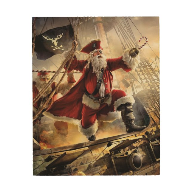 Santa Is A Pirate Wood Wall Art (Front)