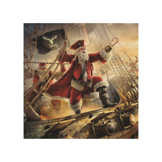 Santa Is A Pirate Wood Wall Art (Front)