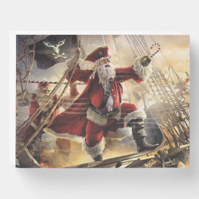 Santa Is A Pirate Wooden Box Sign (Front Horizontal)