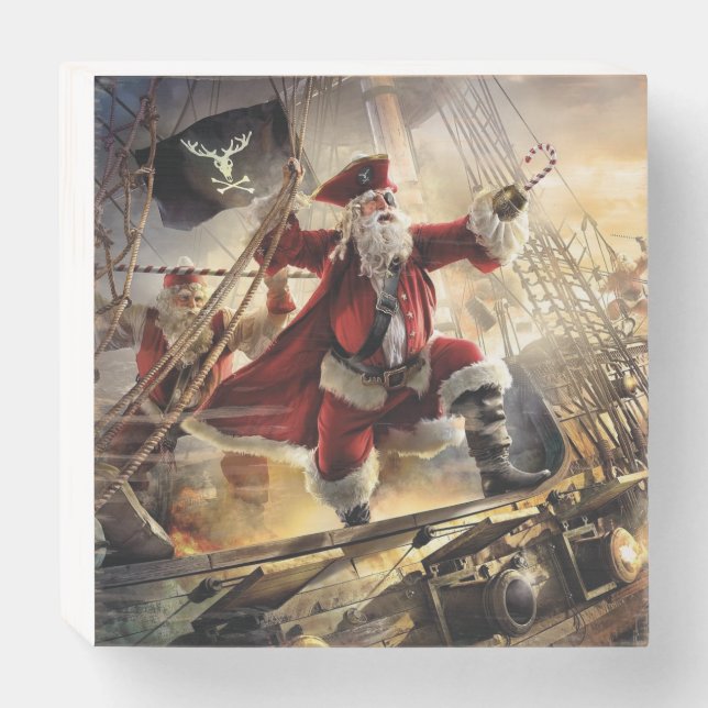 Santa Is A Pirate Wooden Box Sign (Front Horizontal)