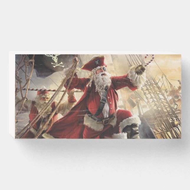 Santa Is A Pirate Wooden Box Sign (Front Horizontal)