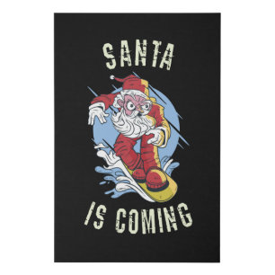 Santa is coming by snowboard faux canvas print