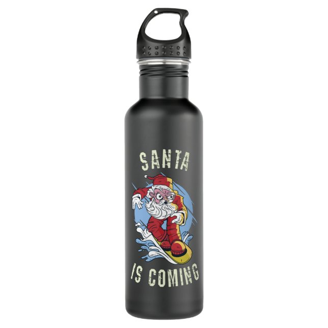 Santa is coming by snowboard stainless steel water bottle (Front)
