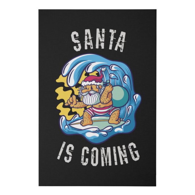 Santa is coming by Surfboard Faux Canvas Print (Front)