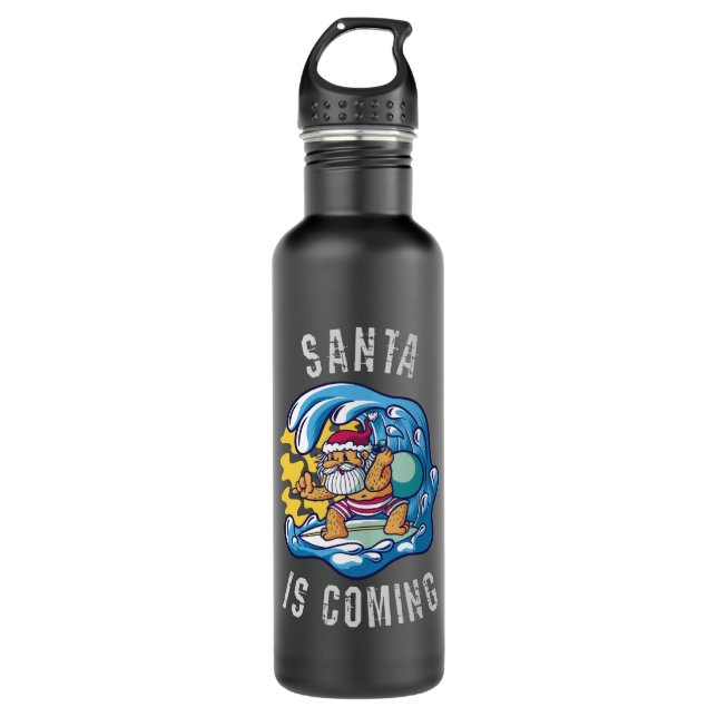 Santa is coming by Surfboard Stainless Steel Water Bottle (Front)