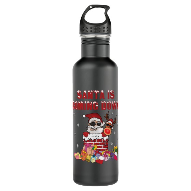 Santa is coming down the Chimney Stainless Steel Water Bottle (Front)