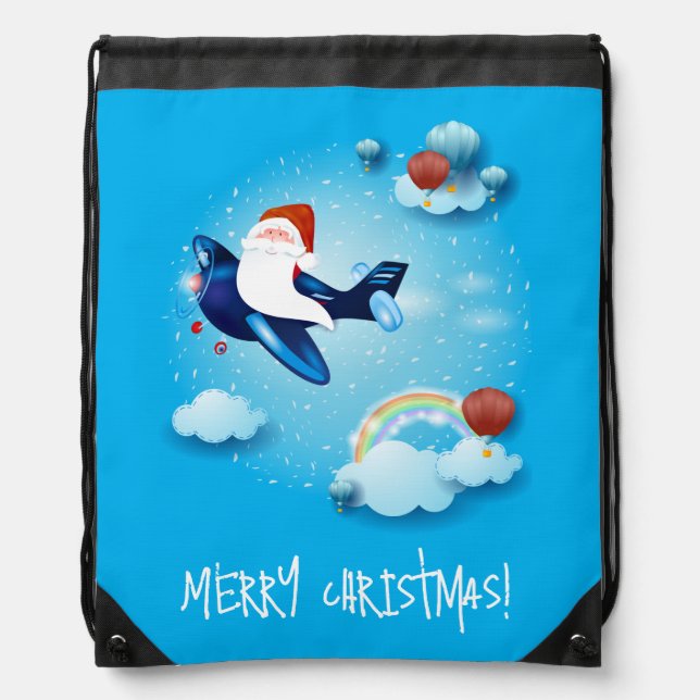 Santa is Coming Drawstring Bag (Front)