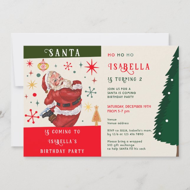 Santa is Coming Kids Birthday Gift Exchange Party Invitation (Front)
