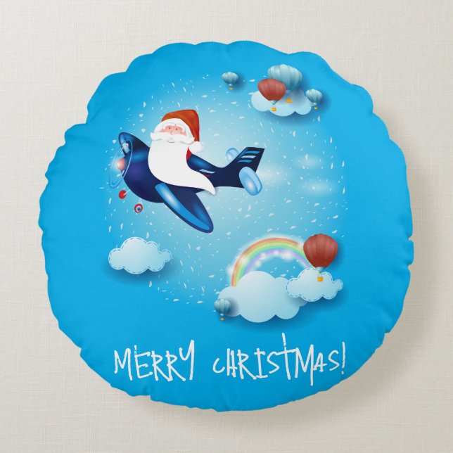 Santa is Coming Round Pillow (Front)