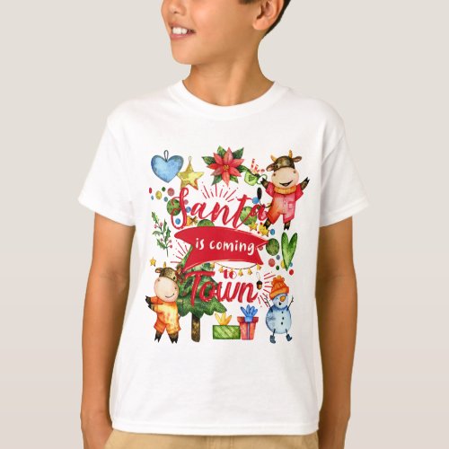Santa Is Coming To Town _ Cute Cows Holiday Party T_Shirt