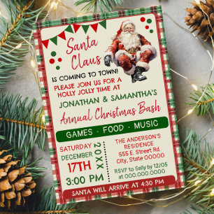 Santa is Coming to Town Family Christmas Party Invitation