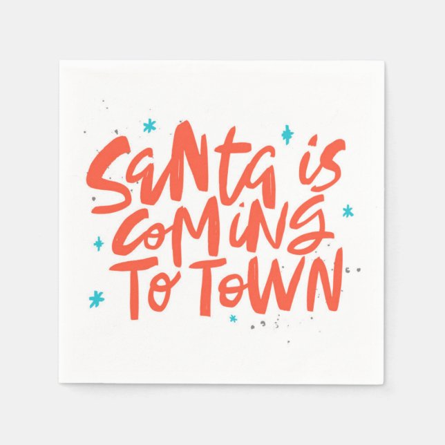 Santa is Coming to Town Holiday Design Napkins (Front)