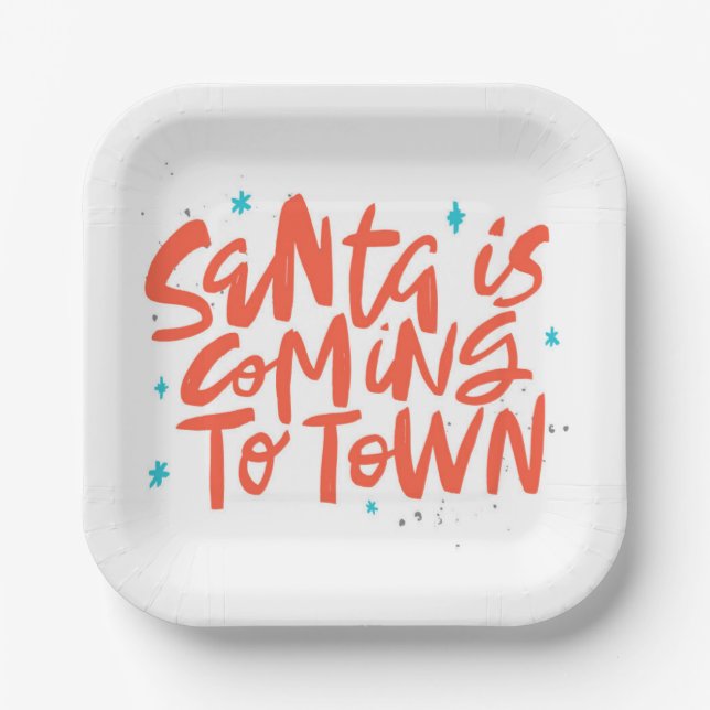 Santa is Coming to Town Holiday Design Paper Plates (Front)