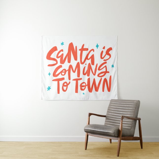 Santa is Coming to Town Holiday Design Tapestry (In Situ (Horizontal))