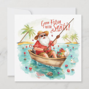 Santa is fishing Christmas Holiday Card