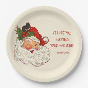 Santa is Happiness Vintage Design Paper Plates