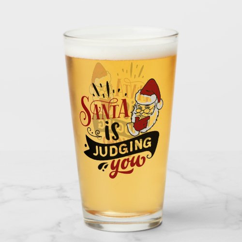 Santa is Judging You  Funny Christmas Holiday Glass
