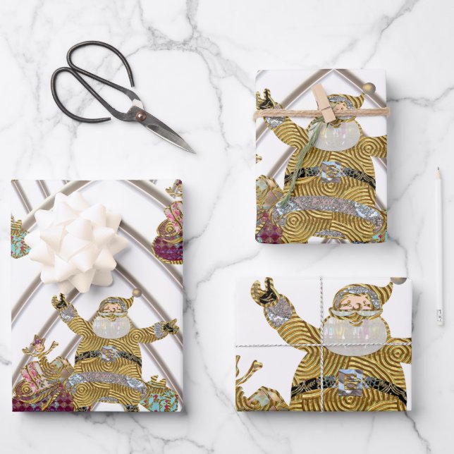 Santa is on His way 3 Christmas Wrapping Paper Sheets (Front)