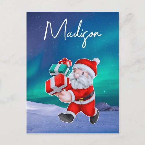 Santa is on his way Northern Lights Christmas Postcard
