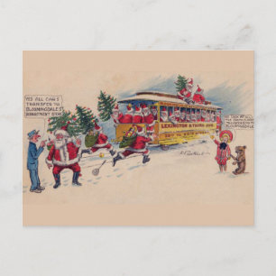 SANTA IS ON THE TRAIN VINTAGE DESIGN HOLIDAY POSTCARD