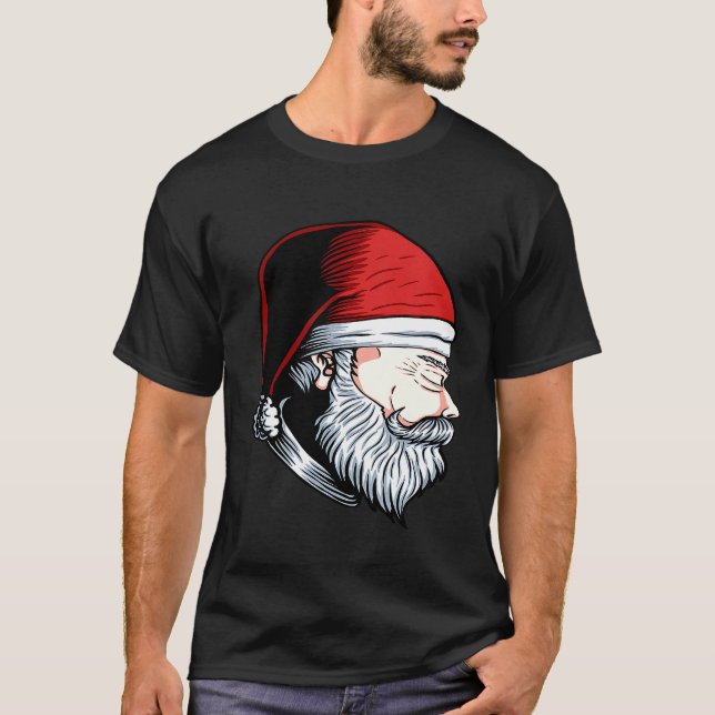 Santa Is Praying For Us With Hat And Beard T-Shirt (Front)