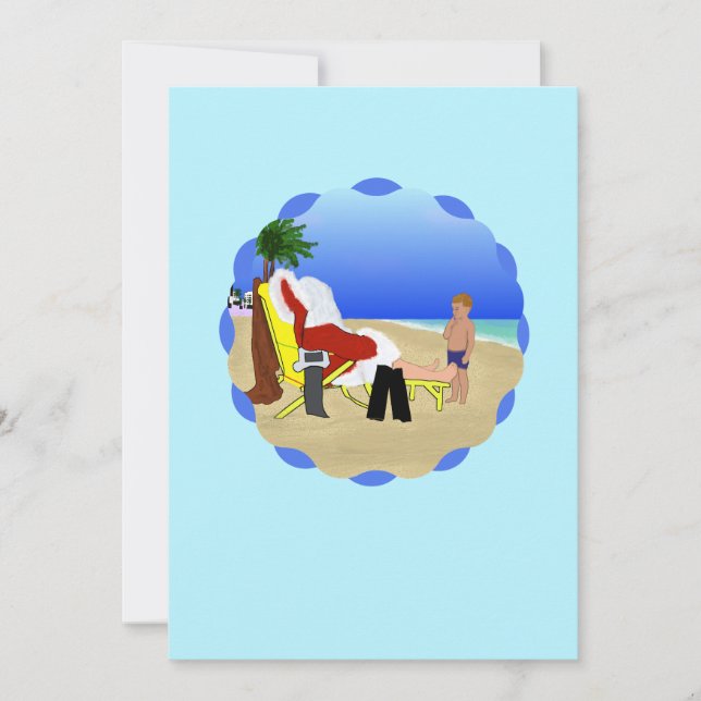 Santa Is Resting On The Beach Holiday Card (Front)