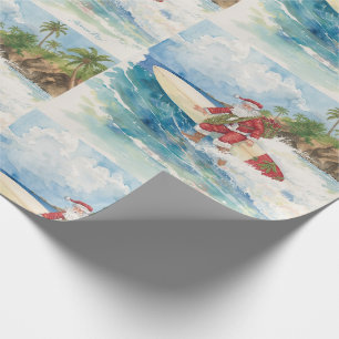 Santa is Surfing Christmas Holiday Wrapping Paper