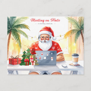 Santa is working on line for Christmas Holiday Postcard