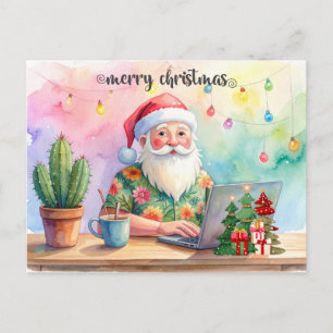 Santa is working on line for Christmas Holiday Postcard