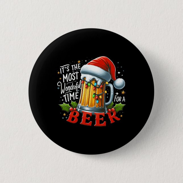 Santa It's The Most Wonderful Time For A Beer Chri Button (Front)