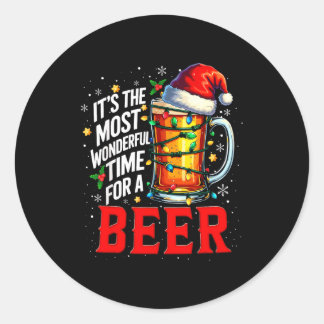 Santa It's The Most Wonderful Time For A Beer Chri Classic Round Sticker