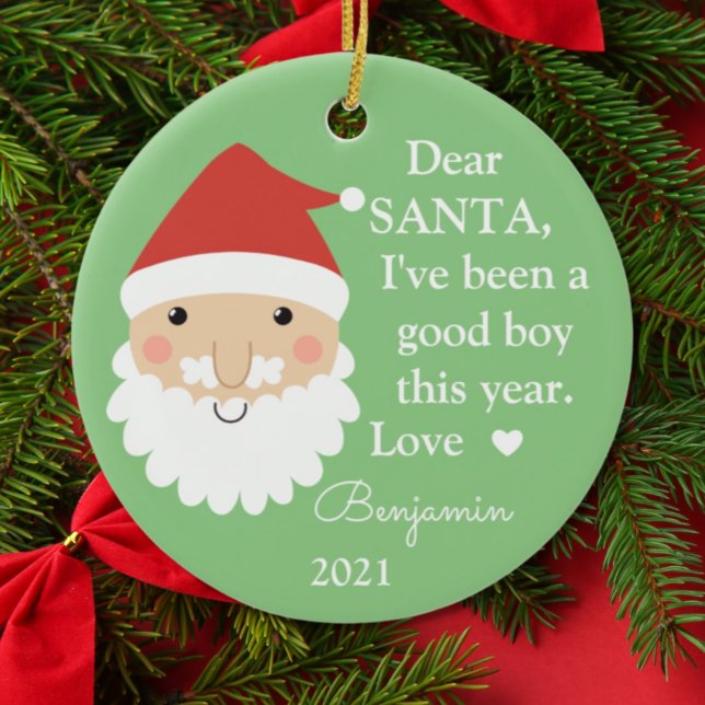 Santa I've Been Good Boy Photo Christmas Ceramic Ornament (Creator Uploaded)