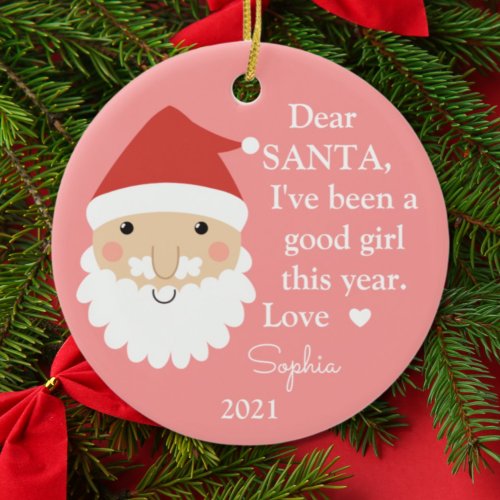 Santa Ive Been Good Girl Photo Christmas Ceramic Ornament