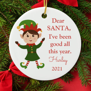Santa I've Been Good Photo Christmas Elf Ceramic Ornament