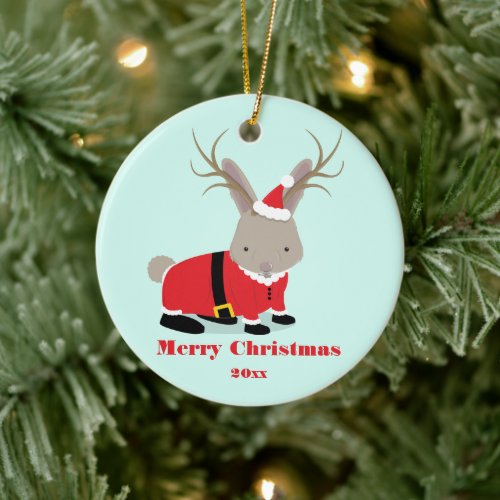 Santa Jackalope Christmas Ceramic Ornament