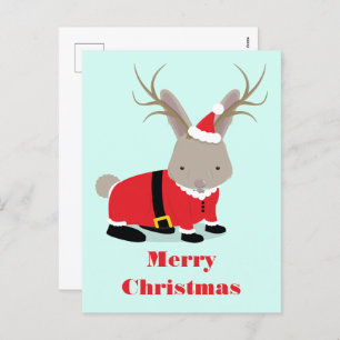 Santa Jackalope Christmas Holiday Postcard