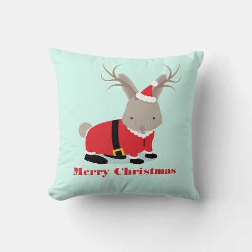 Santa Jackalope Christmas Throw Pillow