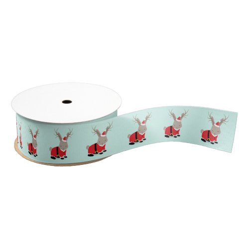 Santa Jackalope Light Green Christmas Grosgrain Ribbon