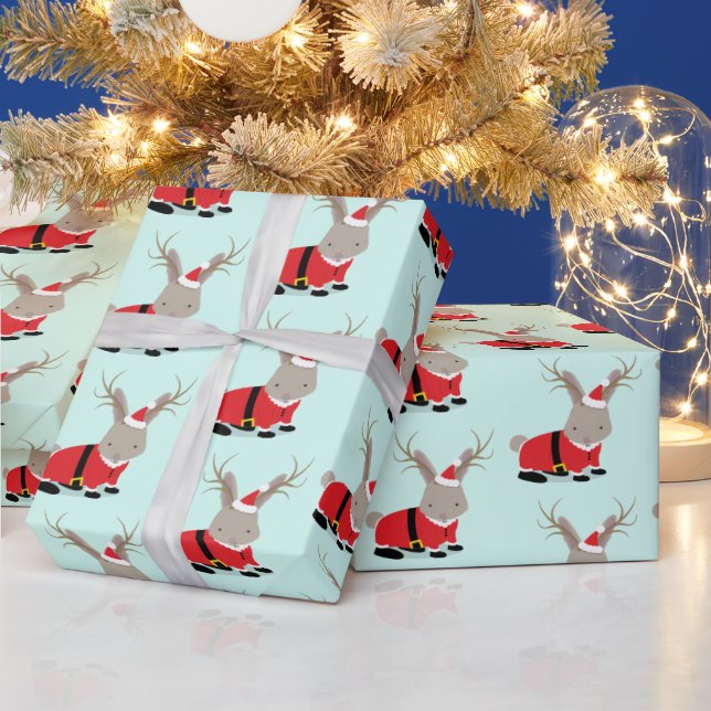Santa Jackalope Light Green Novelty Christmas Wrapping Paper (Holidays)