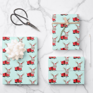 Santa Jackalope Light Green Novelty Christmas Wrapping Paper Sheets