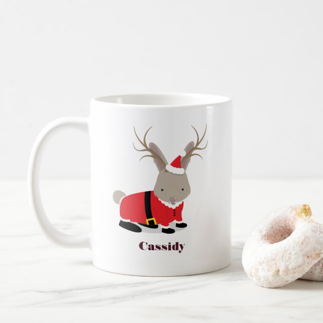 Santa Jackalope Name Christmas Coffee Mug (With Donut)