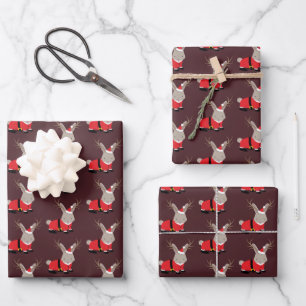 Santa Jackalope Purple Novelty Christmas Wrapping Paper Sheets