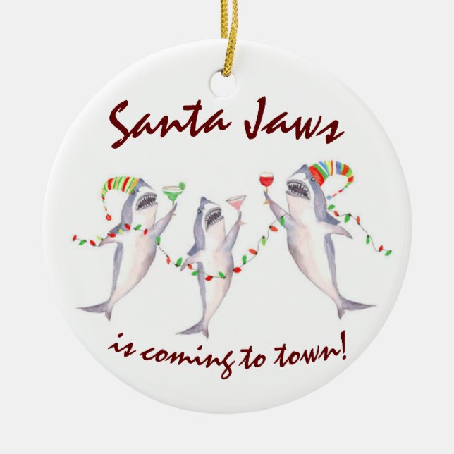 Santa Jaws Ceramic Ornament (Front)
